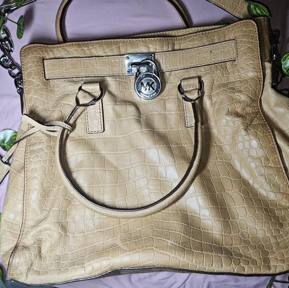 Michael Kors Beige Crocodile-Embossed Satchel
